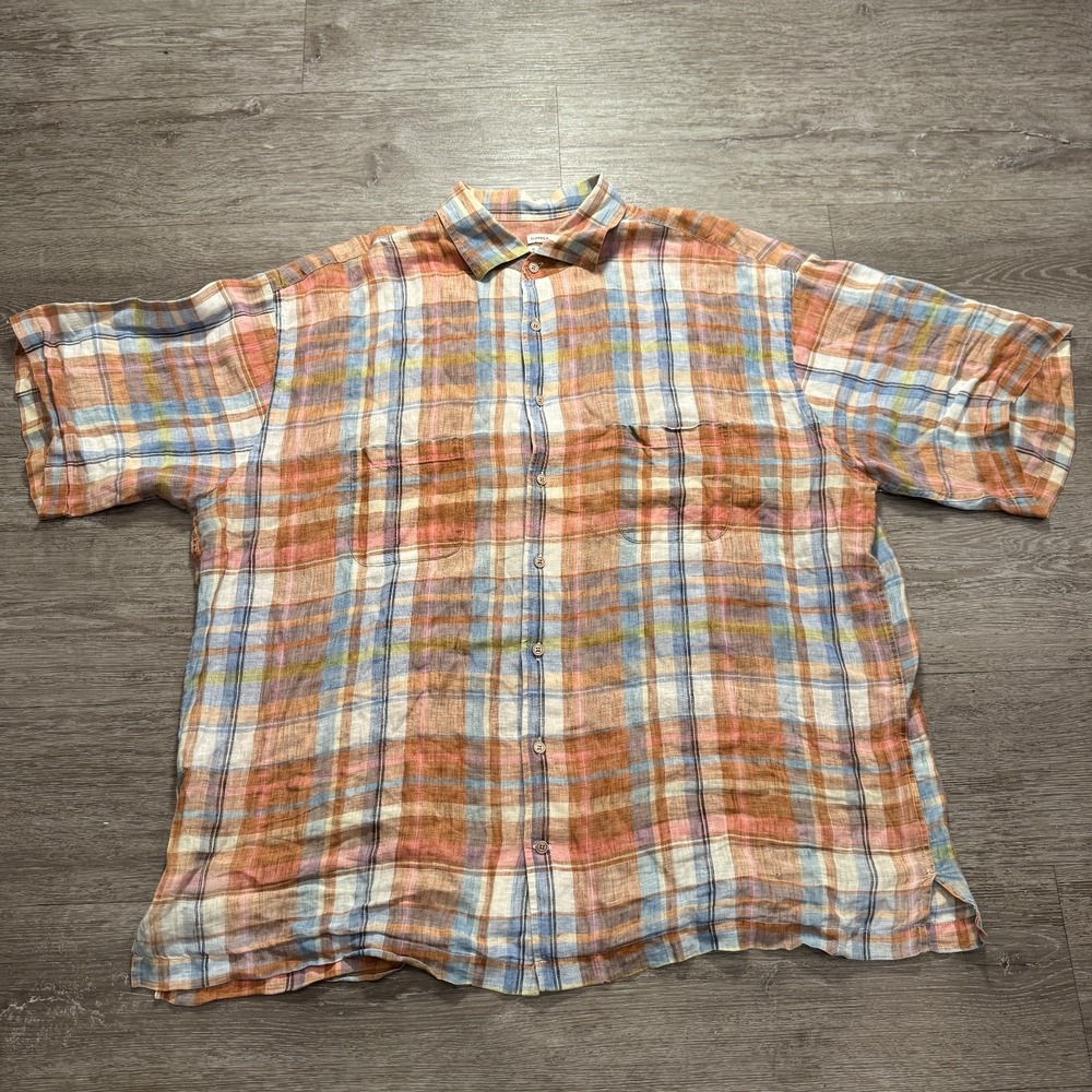 Joseph Abound Shirt Mens 3xl Plaid 100% Linen Button Beach‎ Textured Preppy